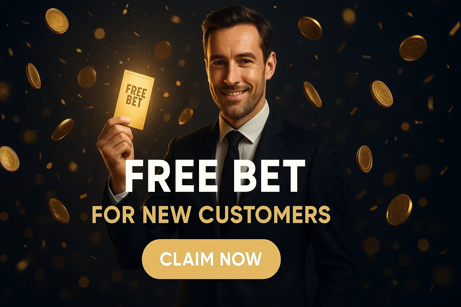 Sports betting banner with free bet offer for new customers